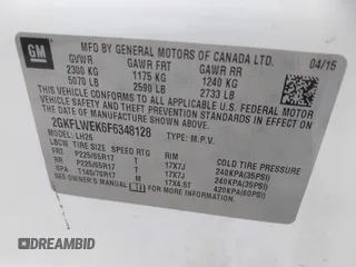 2015 GMC Terrain SLE with VIN 2GKFLWEK6F6348128, listed as a IAAI auction lot 41950964 with 125,913 mi miles and . Bid and sale history available at DreamBid. Image 9.