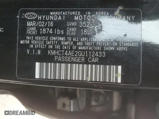 2016 Hyundai Accent SE with VIN KMHCT4AE2GU112433, listed as a Copart auction lot 54201725 with 117,730 mi miles and Clean Title. Bid and sale history available at carsss.com. Image 12.