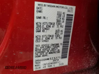 2021 Nissan Titan SL с VIN 1N6AA1EDXMN523275, выставлен на аукционе Copart как лот 55759185 с пробегом 65 600 миль миль и Списание • Salvage title. История ставок и продаж доступна на DreamBid. Изображение 12.