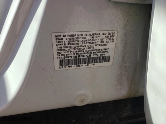 2009 Honda Pilot Touring with VIN 5FNYF38839B007228, listed as a Copart auction lot 48707615 with 0 mi miles and Salvage Title. Bid and sale history available at carsss.com. Image 15.