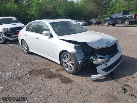 2013 Hyundai Genesis 3.8L with VIN KMHGC4DD2DU233477, listed as a IAAI auction lot 41954347 with 143,879 mi miles. Bid and sale history available at carsss.com. Image 1.
