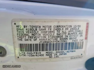 2000 Toyota Camry CE with VIN JT2BG22K8Y0415361, listed as a IAAI auction lot 41760193 with 250,333 mi miles. Bid and sale history available at carsss.com. Image 9.