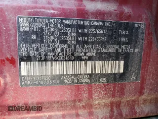 2019 Toyota RAV4 LE with VIN 2T3F1RFV6KC034619, listed as a Copart auction lot 48283495 with 81,434 mi miles and Salvage Title. Bid and sale history available at carsss.com. Image 16.