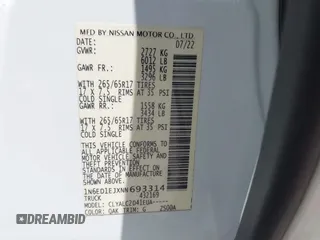 2022 Nissan Frontier SV z VIN 1N6ED1EJXNN693314, wystawiony jako IAAI lot #42322104 z przebiegiem 52 565 mil mil oraz . Historia ofert i sprzedaży dostępna na DreamBid. Obrazek 9.
