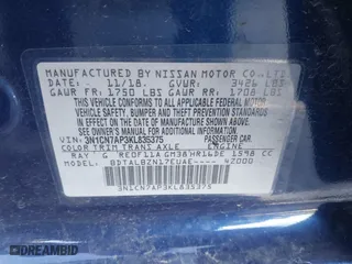 2019 Nissan Versa Sedan SV with VIN 3N1CN7AP3KL835375, listed as a IAAI auction lot 40753060 with 102,777 mi miles. Bid and sale history available at carsss.com. Image 9.
