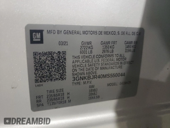 2021 Chevrolet Blazer LT with VIN 3GNKBJR40MS550044, listed as a Copart auction lot 62065623 with 28,703 mi miles and . Bid and sale history available at DreamBid. Image 13.