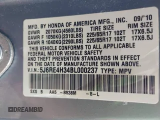2011 Honda CR-V LX with VIN 5J6RE4H34BL000237, listed as a IAAI auction lot 42103825 with 85,874 mi miles and . Bid and sale history available at carsss.com. Image 9.