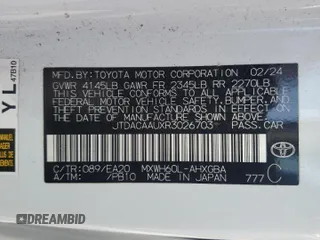 2024 Toyota Prius LE with VIN JTDACAAUXR3026703, listed as a Copart auction lot 50629445 with Not Provided miles and Salvage Title. Bid and sale history available at DreamBid. Image 13.
