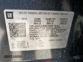 2020 Chevrolet Equinox LT z VIN 2GNAXJEVXL6129151, wystawiony jako Copart lot #56018105 z przebiegiem 73 261 mil mil oraz Szkoda całkowita • Salvage title. Historia ofert i sprzedaży dostępna na DreamBid. Obrazek 12.