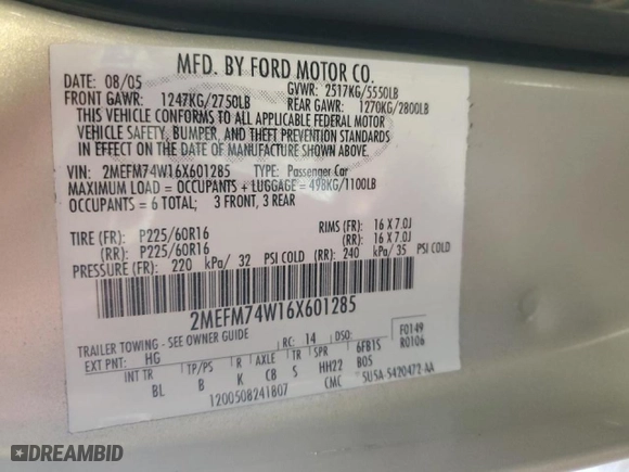 2006 Mercury Grand Marquis GS with VIN 2MEFM74W16X601285, listed as a Copart auction lot 47640505 with 80,986 mi miles and Salvage Title. Bid and sale history available at carsss.com. Image 13.
