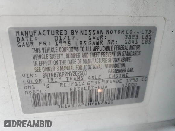 2017 Nissan Sentra SR z VIN 3N1AB7AP2HY262500, wystawiony jako Copart lot #54702865 z przebiegiem 108 687 mil mil oraz Szkoda całkowita • Salvage title. Historia ofert i sprzedaży dostępna na DreamBid. Obrazek 13.