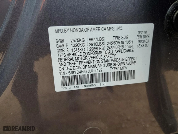 2018 Acura MDX with VIN 5J8YD4H37JL014122, listed as a Copart auction lot 42646545 with 69,792 mi miles and Non Repairable. Bid and sale history available at carsss.com. Image 13.