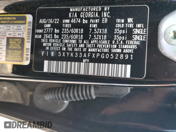 2023 Kia Sportage EX with VIN 5XYK33AFXPG052891, listed as a Copart auction lot 47467635 with 35,598 mi miles and Salvage Title. Bid and sale history available at DreamBid. Image 13.