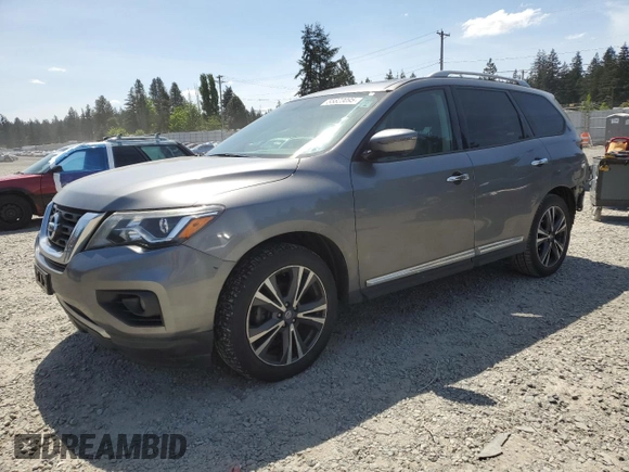2020 Nissan Pathfinder Platinum with VIN 5N1DR2DM9LC588012, listed as a Copart auction lot 55823095 with 75,052 mi miles and Salvage title. Bid and sale history available at DreamBid. Image 1.
