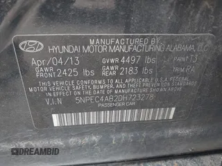 2013 Hyundai Sonata Limited with VIN 5NPEC4AB2DH723278, listed as a IAAI auction lot 41950463 with 161,704 mi miles and . Bid and sale history available at carsss.com. Image 9.