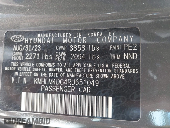 2024 Hyundai Elantra SEL z VIN KMHLM4DG4RU651049, wystawiony jako IAAI lot #42040179 z przebiegiem 37 852 mil mil oraz . Historia ofert i sprzedaży dostępna na DreamBid. Obrazek 9.