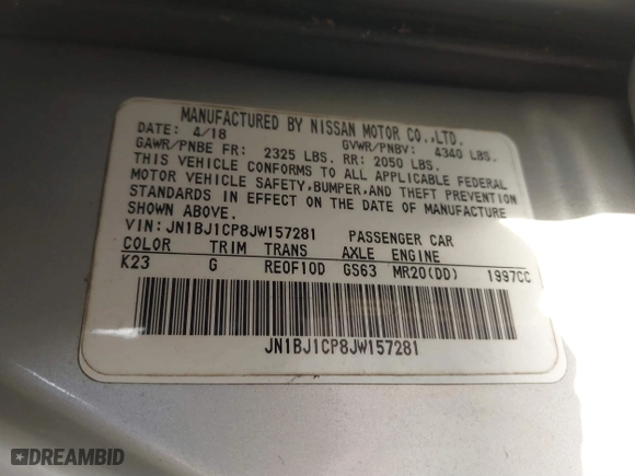 2018 Nissan Rogue Sport S with VIN JN1BJ1CP8JW157281, listed as a IAAI auction lot 41767111 with 119,614 mi miles. Bid and sale history available at carsss.com. Image 9.