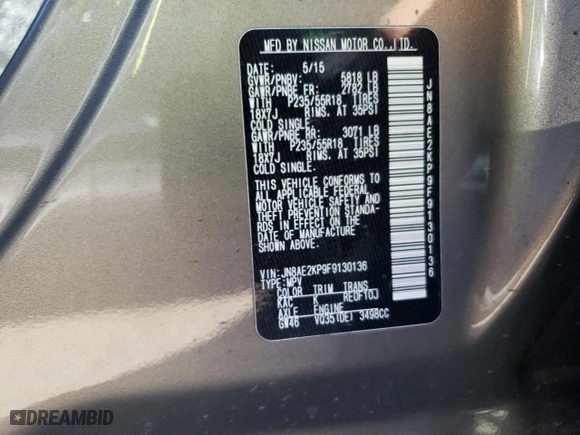 2015 Nissan Quest S with VIN JN8AE2KP9F9130136, listed as a Copart auction lot 46804344 with 139,752 mi miles and Salvage Title. Bid and sale history available at carsss.com. Image 13.