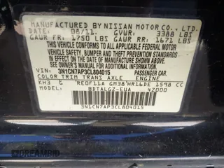 2012 Nissan Versa SL with VIN 3N1CN7AP3CL804015, listed as a IAAI auction lot 41691980 with 106,904 mi miles. Bid and sale history available at carsss.com. Image 9.