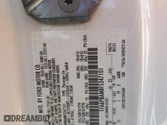2015 Ford Mustang V6 z VIN 1FA6P8AM8F5347101, wystawiony jako Copart lot #62295205 z przebiegiem 92 592 mil mil oraz Szkoda całkowita • Salvage title. Historia ofert i sprzedaży dostępna na DreamBid. Obrazek 12.