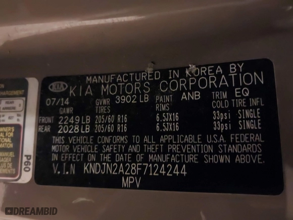 2015 Kia Soul with VIN KNDJN2A28F7124244, listed as a IAAI auction lot 41733327 with 109,852 mi miles. Bid and sale history available at carsss.com. Image 9.