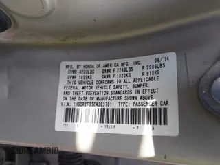 2014 Honda Accord Sedan LX with VIN 1HGCR2F33EA263781, listed as a IAAI auction lot 41822524 with 167,102 mi miles. Bid and sale history available at carsss.com. Image 9.