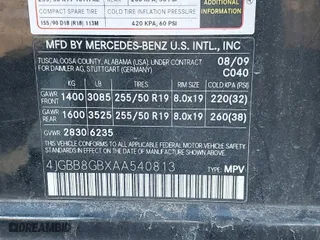 2010 Mercedes-Benz M-Class ML 350 with VIN 4JGBB8GBXAA540813, listed as a IAAI auction lot 41838638 with 87,737 mi miles. Bid and sale history available at carsss.com. Image 9.