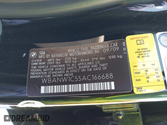 2010 BMW 5 Series 535i с VIN WBANW1C55AC166688, выставлен на аукционе IAAI как лот 42687741 с пробегом 62 090 миль миль и . История ставок и продаж доступна на DreamBid. Изображение 9.