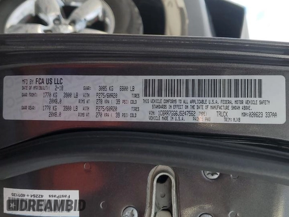 2018 Ram 1500 SLT with VIN 1C6RR7GG6JS247562, listed as a Copart auction lot 76029794 with 91,346 mi miles and Clean title. Bid and sale history available at DreamBid. Image 13.