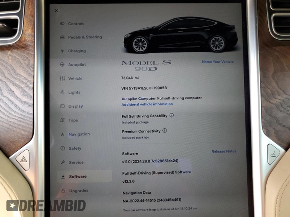 2017 Tesla Model S 100D z VIN 5YJSA1E28HF190858, wystawiony jako Copart lot #60690695 z przebiegiem 73 046 mil mil oraz Szkoda całkowita • Salvage title. Historia ofert i sprzedaży dostępna na DreamBid. Obrazek 9.