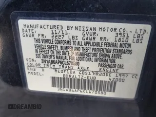 2012 Nissan Sentra S with VIN 3N1AB6AP6CL670580, listed as a IAAI auction lot 41436631 with 156,178 mi miles and . Bid and sale history available at DreamBid. Image 9.