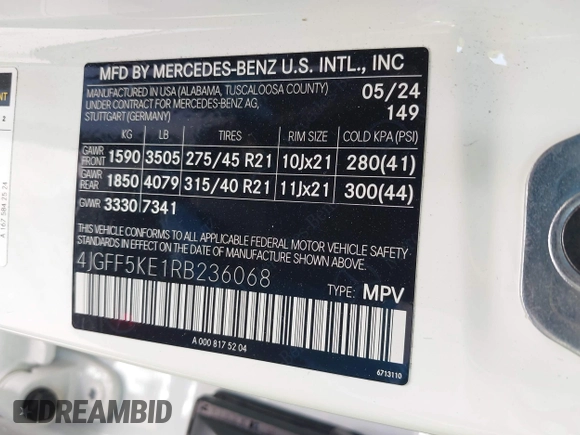 2024 Mercedes-Benz GLS 450 с VIN 4JGFF5KE1RB236068, выставлен на аукционе IAAI как лот 42397816 с пробегом 14 039 миль миль и . История ставок и продаж доступна на DreamBid. Изображение 9.