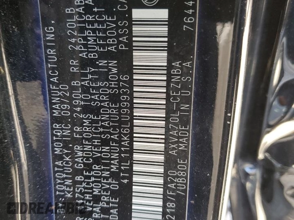 2020 Toyota Camry LE with VIN 4T1L11AK6LU999376, listed as a Copart auction lot 74192794 with 81,396 mi miles and Salvage Title. Bid and sale history available at carsss.com. Image 14.