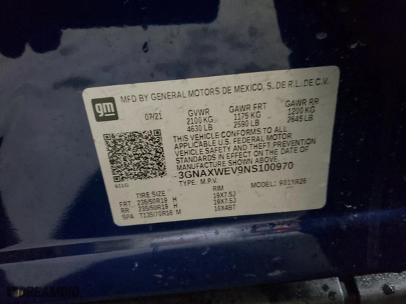 2022 Chevrolet Equinox RS with VIN 3GNAXWEV9NS100970, listed as a Copart auction lot 88779195 with 18,754 mi miles and Salvage Title. Bid and sale history available at carsss.com. Image 13.