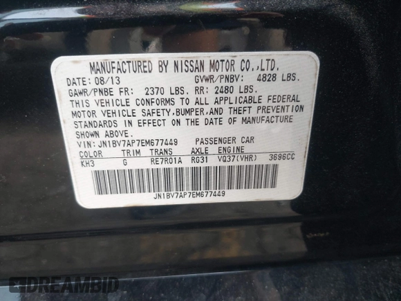 2014 Infiniti Q50 z VIN JN1BV7AP7EM677449, wystawiony jako IAAI lot #42278173 z przebiegiem 116 357 mil mil oraz . Historia ofert i sprzedaży dostępna na DreamBid. Obrazek 9.