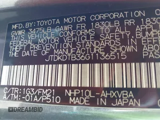 2016 Toyota Prius One with VIN JTDKDTB36G1136515, listed as a IAAI auction lot 42030709 with 413,357 mi miles and . Bid and sale history available at DreamBid. Image 9.