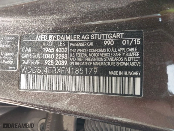 2015 Mercedes-Benz CLA-Class CLA 250 with VIN WDDSJ4EBXFN185179, listed as a IAAI auction lot 41675229 with 104,131 mi miles. Bid and sale history available at carsss.com. Image 9.