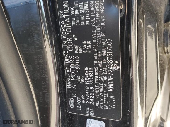 2008 Kia Sportage LX with VIN KNDJF724387517307, listed as a Copart auction lot 43701645 with 195,728 mi miles and Non Repairable. Bid and sale history available at carsss.com. Image 12.