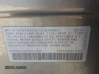 2012 Volkswagen CC Sport with VIN WVWMN7AN0CE510698, listed as a Copart auction lot 46838775 with 231,825 mi miles and Salvage Title. Bid and sale history available at carsss.com. Image 12.