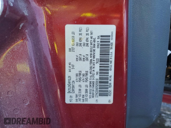 2007 Dodge Dakota ST with VIN 1D7HE22K87S255918, listed as a Copart auction lot 45537175 with 132,969 mi miles and Salvage Title. Bid and sale history available at DreamBid. Image 13.