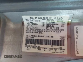 1995 Ford F-150 with VIN 1FTEX15N4SKC26738, listed as a IAAI auction lot 41575192 with 1 mi miles. Bid and sale history available at carsss.com. Image 9.