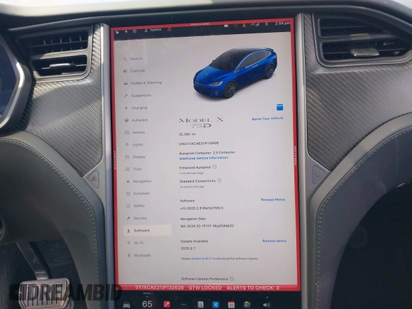 2018 Tesla Model X 75D with VIN 5YJXCAE21JF132628, listed as a IAAI auction lot 42081282 with 35,360 mi miles and . Bid and sale history available at carsss.com. Image 18.