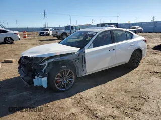 2021 Infiniti Q50 Red Sport 400 with VIN JN1FV7DR7MM880385, listed as a Copart auction lot 80185454 with 48,343 mi miles and Salvage Title. Bid and sale history available at carsss.com. Image 1.