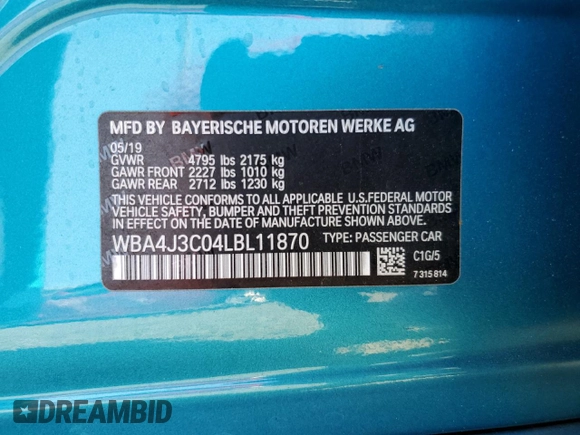 2020 BMW 4 Series 430i xDrive z VIN WBA4J3C04LBL11870, wystawiony jako Copart lot #81343454 z przebiegiem 16 892 mil mil oraz Szkody całkowita. Historia ofert i sprzedaży dostępna na DreamBid. Obrazek 15.