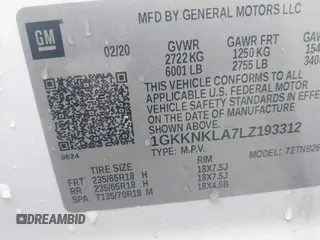 2020 GMC Acadia SLE with VIN 1GKKNKLA7LZ193312, listed as a IAAI auction lot 42083827 with 110,287 mi miles and . Bid and sale history available at DreamBid. Image 9.