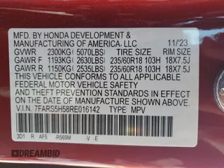 2024 Honda CR-V Sport with VIN 7FARS5H58RE016142, listed as a Copart auction lot 47860065 with 12,699 mi miles and Salvage Title. Bid and sale history available at DreamBid. Image 15.