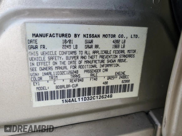 2002 Nissan Altima SL with VIN 1N4AL11D32C126248, listed as a Copart auction lot 87955055 with 149,577 mi miles and Salvage Title. Bid and sale history available at carsss.com. Image 13.