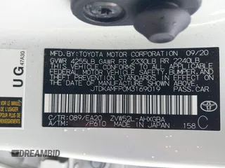 2021 Toyota Prius LE with VIN JTDKAMFP0M3169019, listed as a IAAI auction lot 41481098 with 84,304 mi miles and . Bid and sale history available at DreamBid. Image 9.