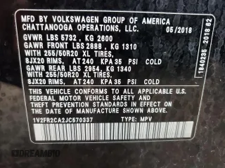 2018 Volkswagen Atlas SE with VIN 1V2FR2CA2JC570337, listed as a Copart auction lot 42166595 with 55,997 mi miles and Salvage title. Bid and sale history available at DreamBid. Image 16.
