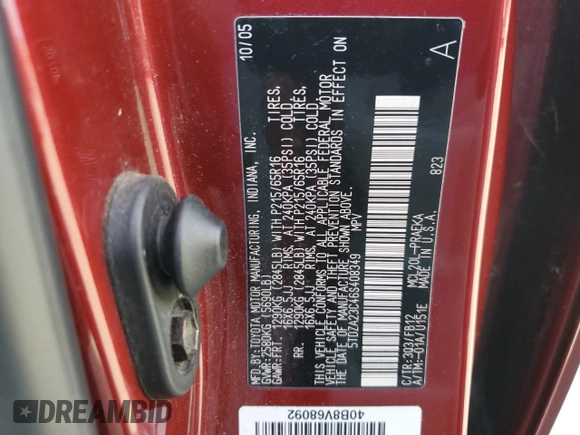 2006 Toyota Sienna CE with VIN 5TDZA23C46S408349, listed as a Copart auction lot 51479595 with 231,901 mi miles and Salvage Title. Bid and sale history available at carsss.com. Image 13.
